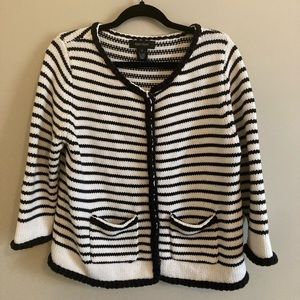 Black and white stripes sweater by Karen Kane.